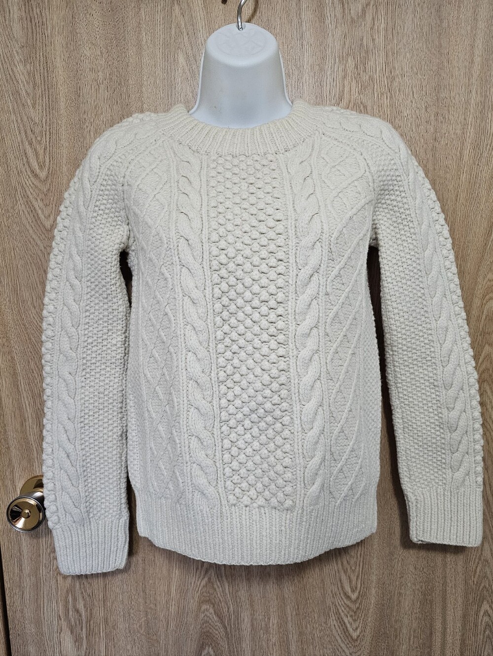 Vintage Ivory White Wool Cableknit Pullover Fisherman Sweater Size XXS XS (?)